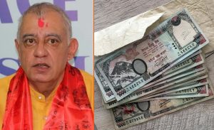 Shashank Koirala distributing ‘Dashain expenses’ to journalists
