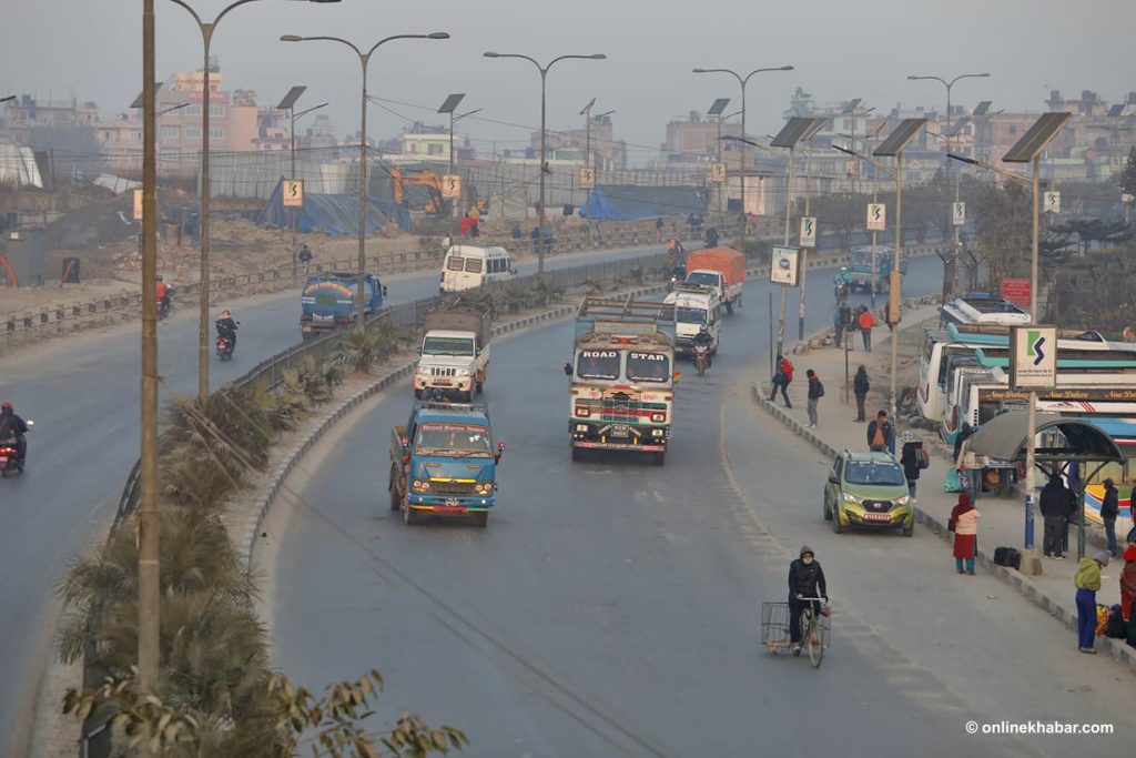 A few vehicles have plied the Kathmandu road during the general strike called by the Dahal-Nepal faction of the Nepal Communist Party, in Kathmandu, on Thursday, February 4, 2021. 