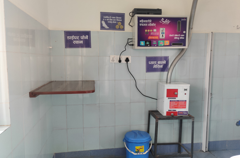 A pad incinerator put in place at a smart toilet located in Manjushree Bazaar of Swayambhu. Photo: Nasana Bajracharya