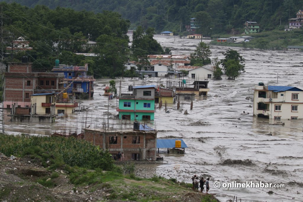 A flooded Melamchi Bazaar of Sindhupalchok - Natural disaster