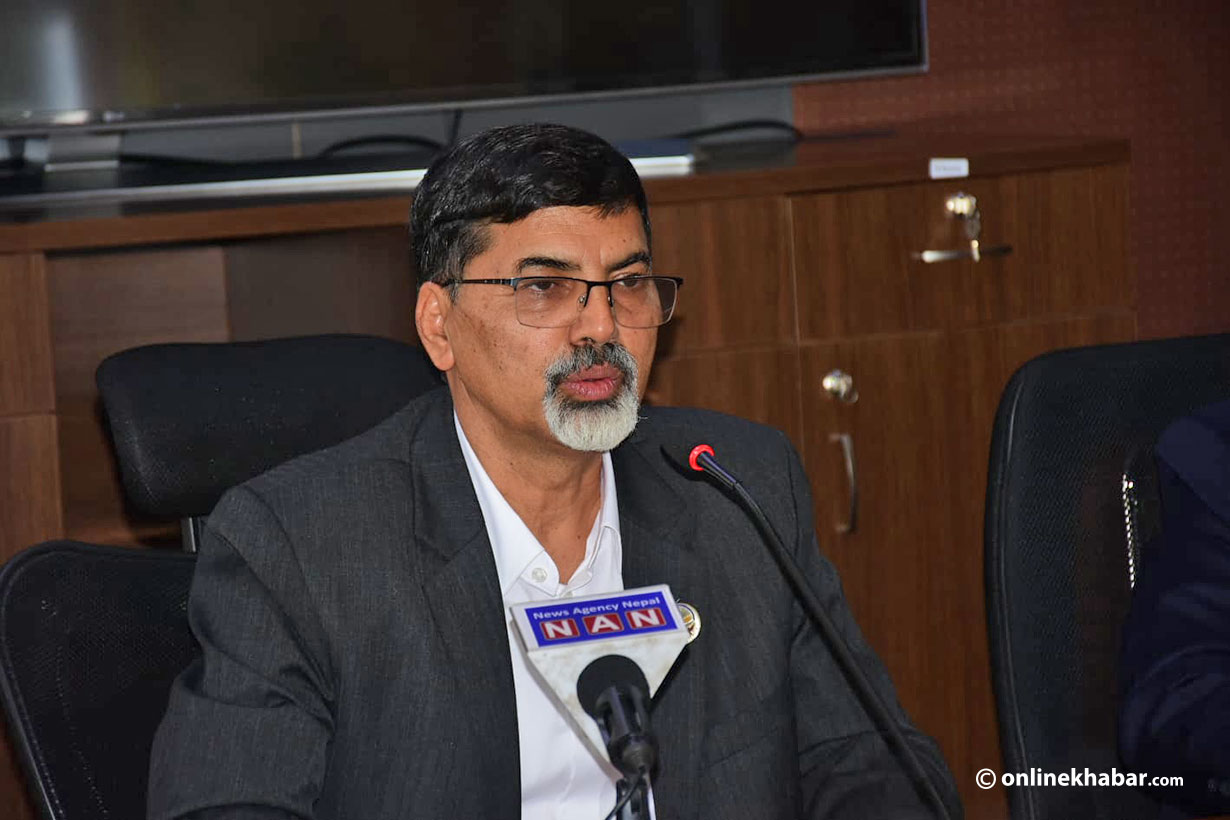 Finance Minister Janardan Sharma speaks at an event, at the ministry, on Friday, July 16, 2021.