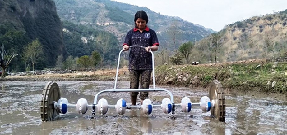 drum seeder in parbat agriculture in nepal