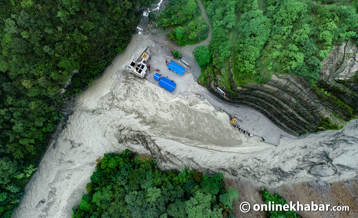 A site of the Melamchi Water Supply Project site that was severely affected by a flood in June 2021.