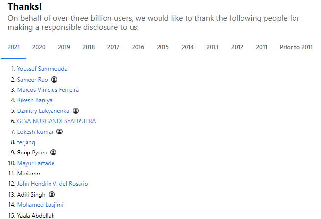 Facebook white hatter list bug bounty hunter