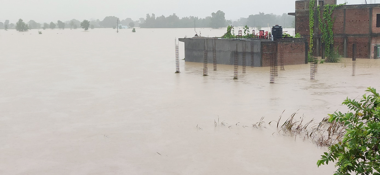 File: Floodwater inundates Parasi, the district headquarters of the Nawalparasi district, on Friday, August 27, 2021.