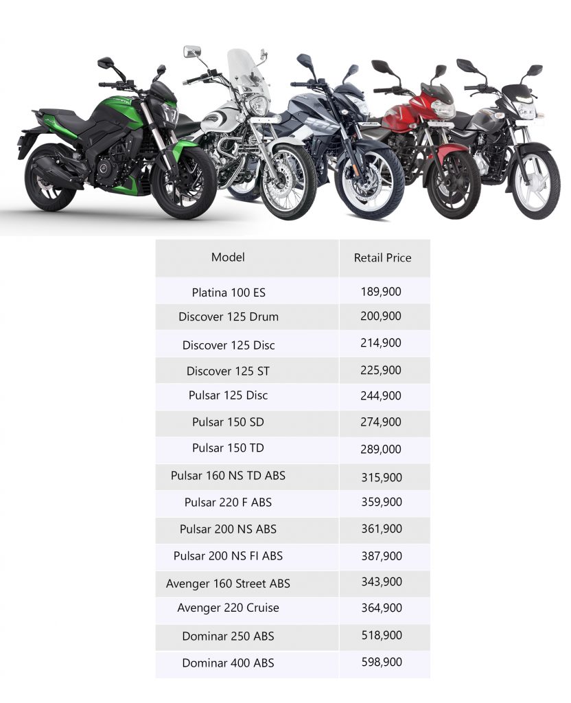 bajaj bikes price list 2022