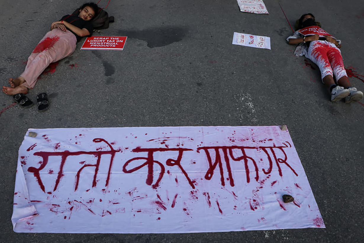 A protest took place in Kathmandu on September 23 in a bid to pressurise the government to remove tax from menstrual products. Photo: Sanjit Pariyar