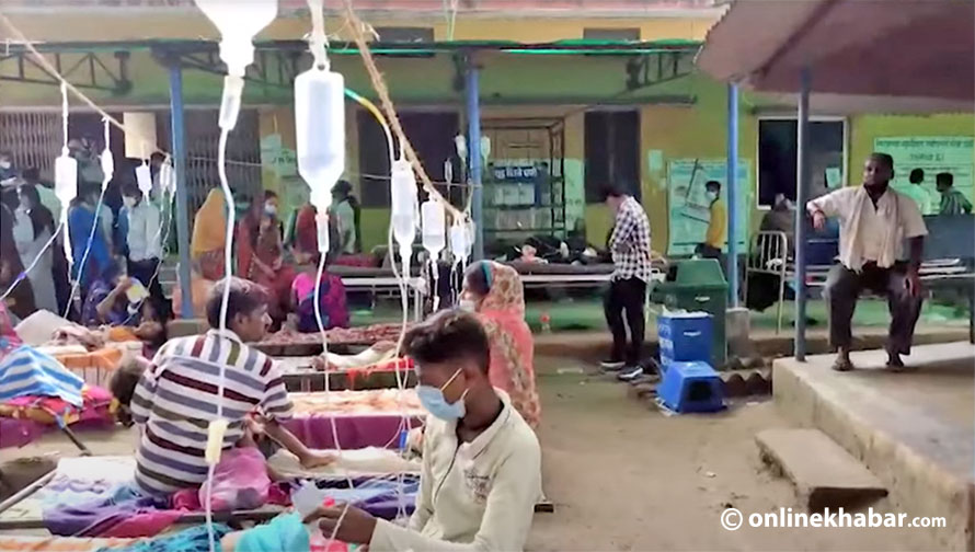 Diarrhoea patients at the Shivaraj Hospital in Kapilvastu, in October 2021.