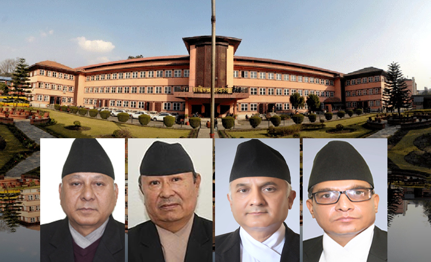 From left: Supreme Court justices Tej Bahadur KC, Bam Kumar Shrestha, Kumar Regmi and Manoj Kumar Sharma