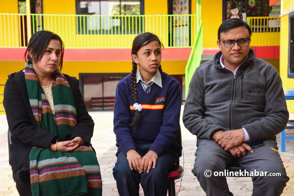 Sharon (centre) with her mother Namita (left) and Subash (right).