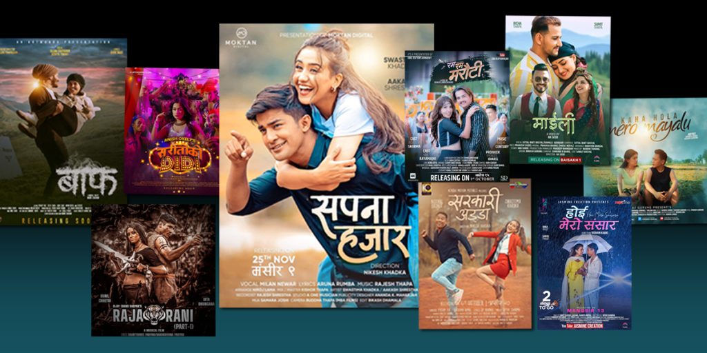 This collage shows different music videos produced in Nepal recently.