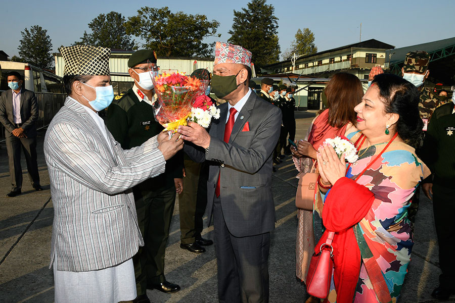 Nepal Army chief Prabhu Ram Sharma leaves for India, on an official visit, on Tuesday, November 9, 2021. Photo: Nepal Army