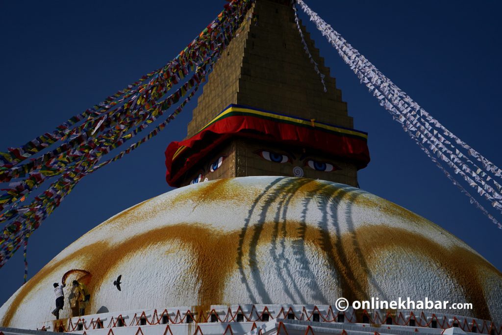 While the nylon prayer flags were colourful, the new ones are while because Sherpa believes that prayer flags centuries ago were predominantly white. Photo: Aryan Dhimal