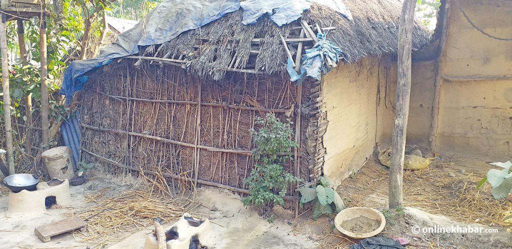 A house of a person from the Musahar community in Province 2. Apparently, it is insufficient to keep the family safe from cold waves.