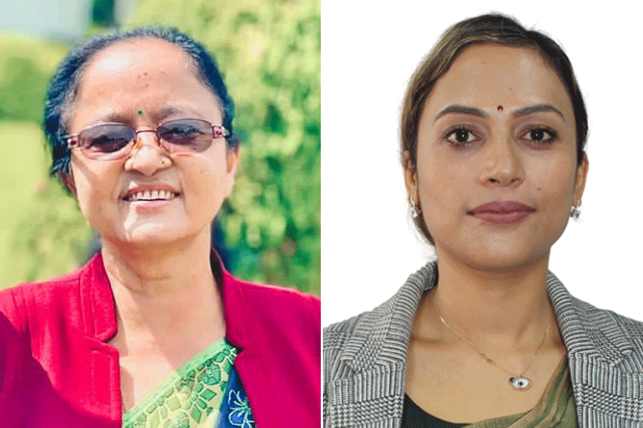L-R: Minister Uma Regmi and her daughter-in-law Monika Bhattarai Basnet