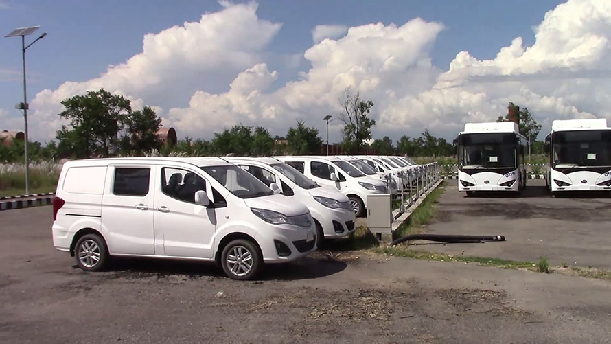 Unused electric buses and taxis at Bhairawa Airport.