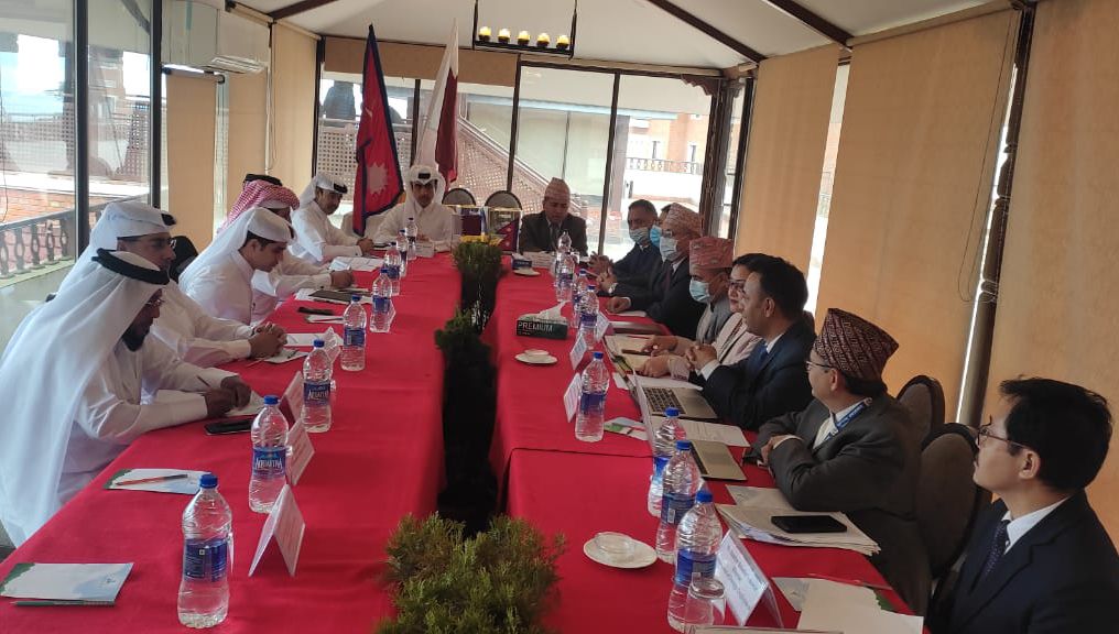 Officials of Nepal and Qatar during a joint technical committee meeting in Kathmandu on Friday, December 3, 2021.