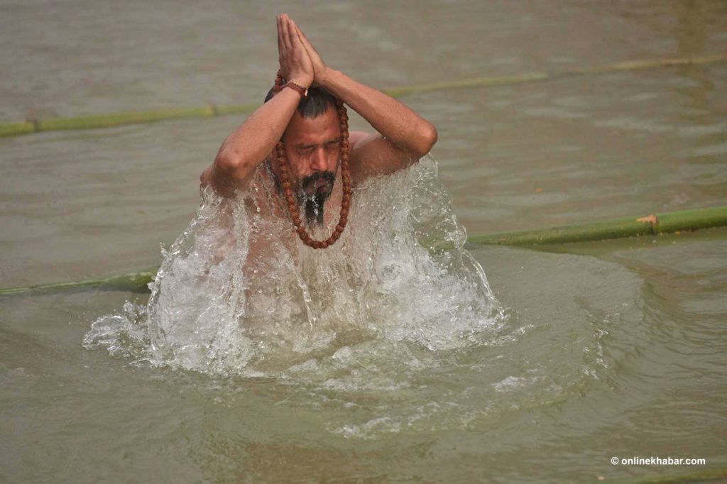 Triveni ghat at Panauti makar mela