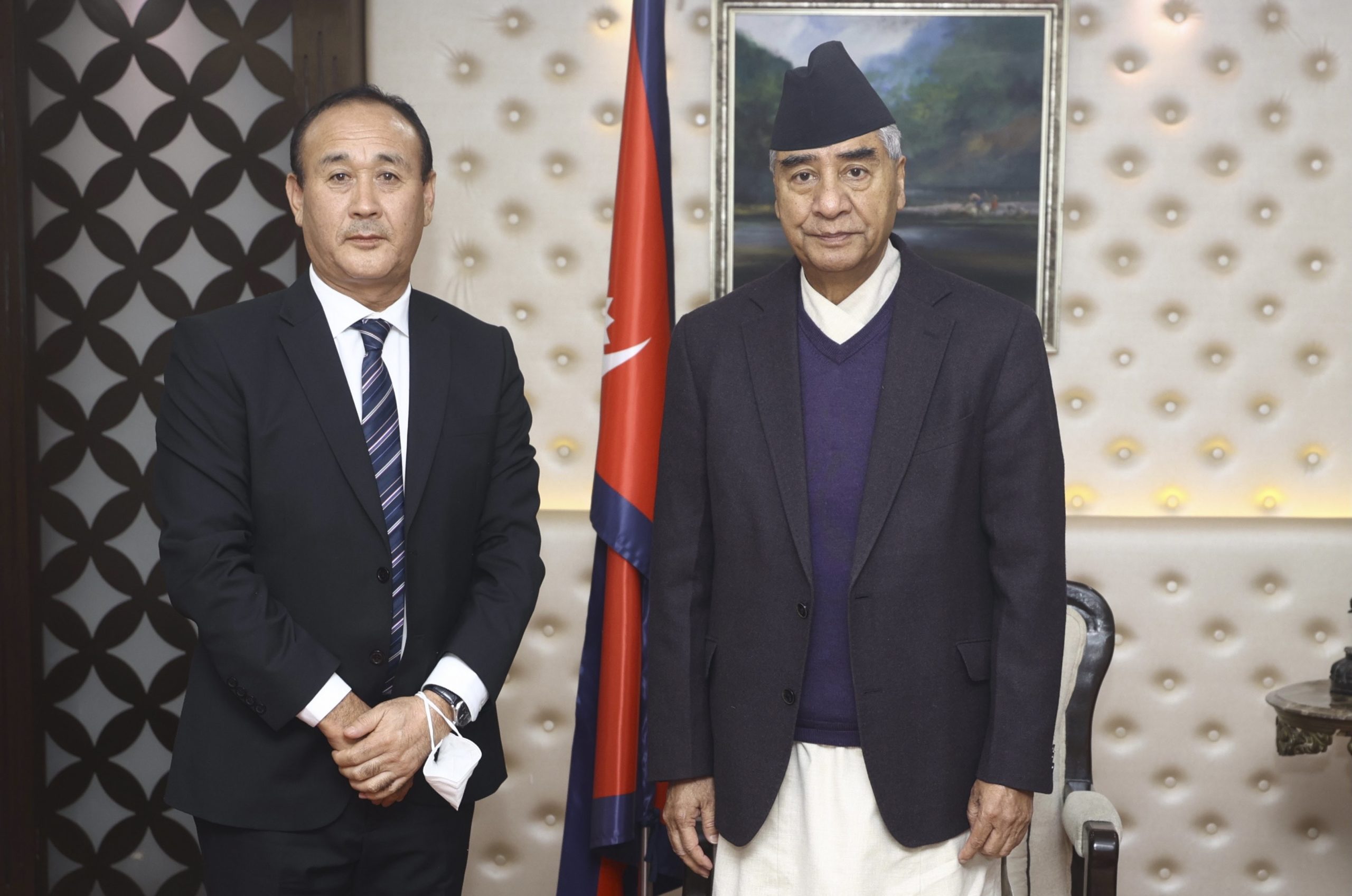 The visiting secretary-general of the Bay of Bengal Initiative for Multi-Sectoral Technical and Economic Cooperation (BIMSTEC), Tenzin Lekphell, meets Prime Minister Sher Bahadur Deuba, in Kathmandu, on Wednesday, January 5, 2021. Photo: RSS