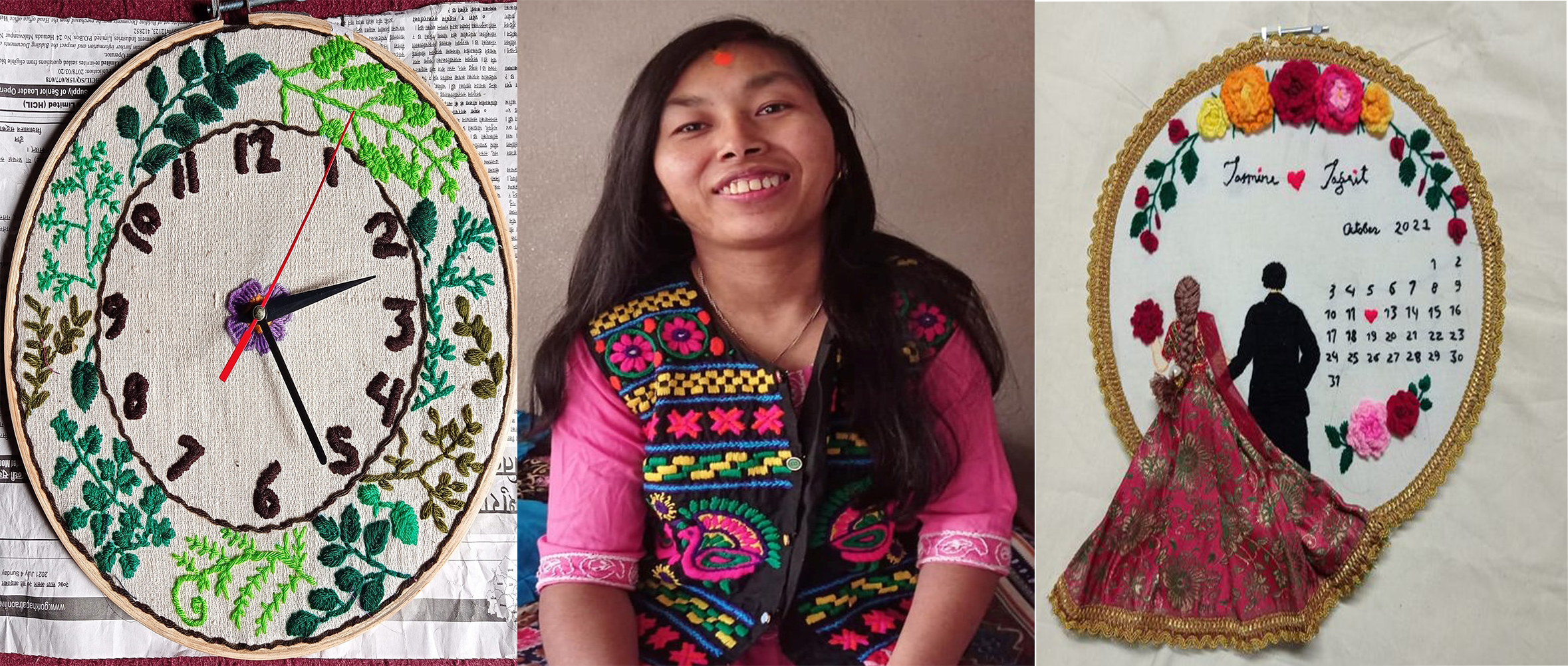 Dilmaya Tako with her hand embroidery works.