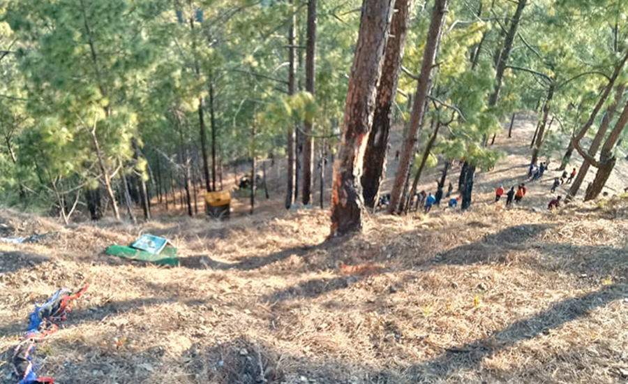 A tipper fell off the road, killing three on the spot, in Patan, Baitadi, on Monday, February 21, 2022.