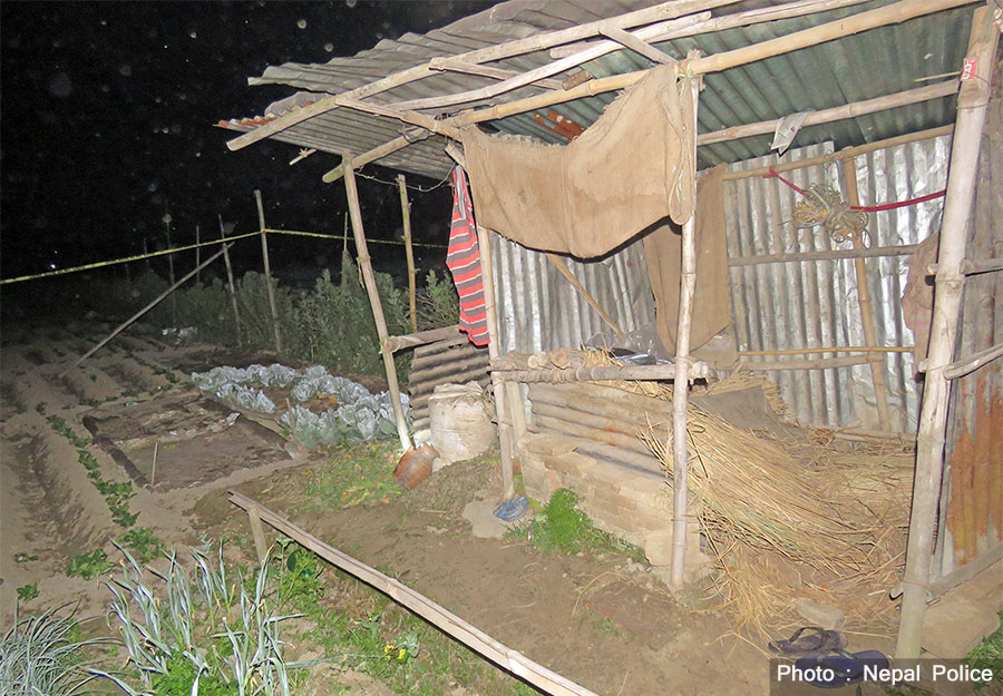 A woman was found dead inside this hut, in Changunarayan of Bhaktapur, on Monday, March 7, 2022.