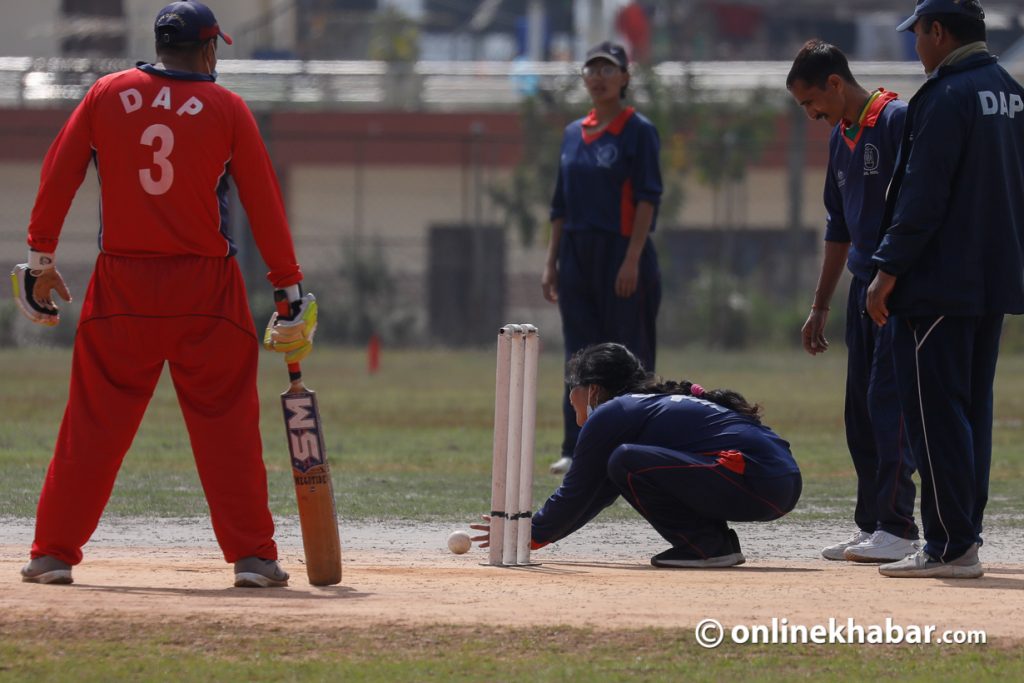 Blind cricketers caught in action during a match.