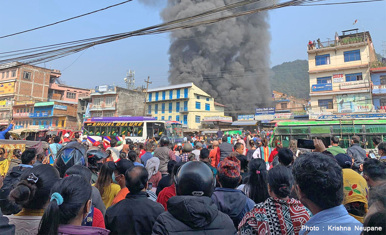 A massive fire breaks out in Damauli of Tanahun, on Sunday, March 6, 2022.