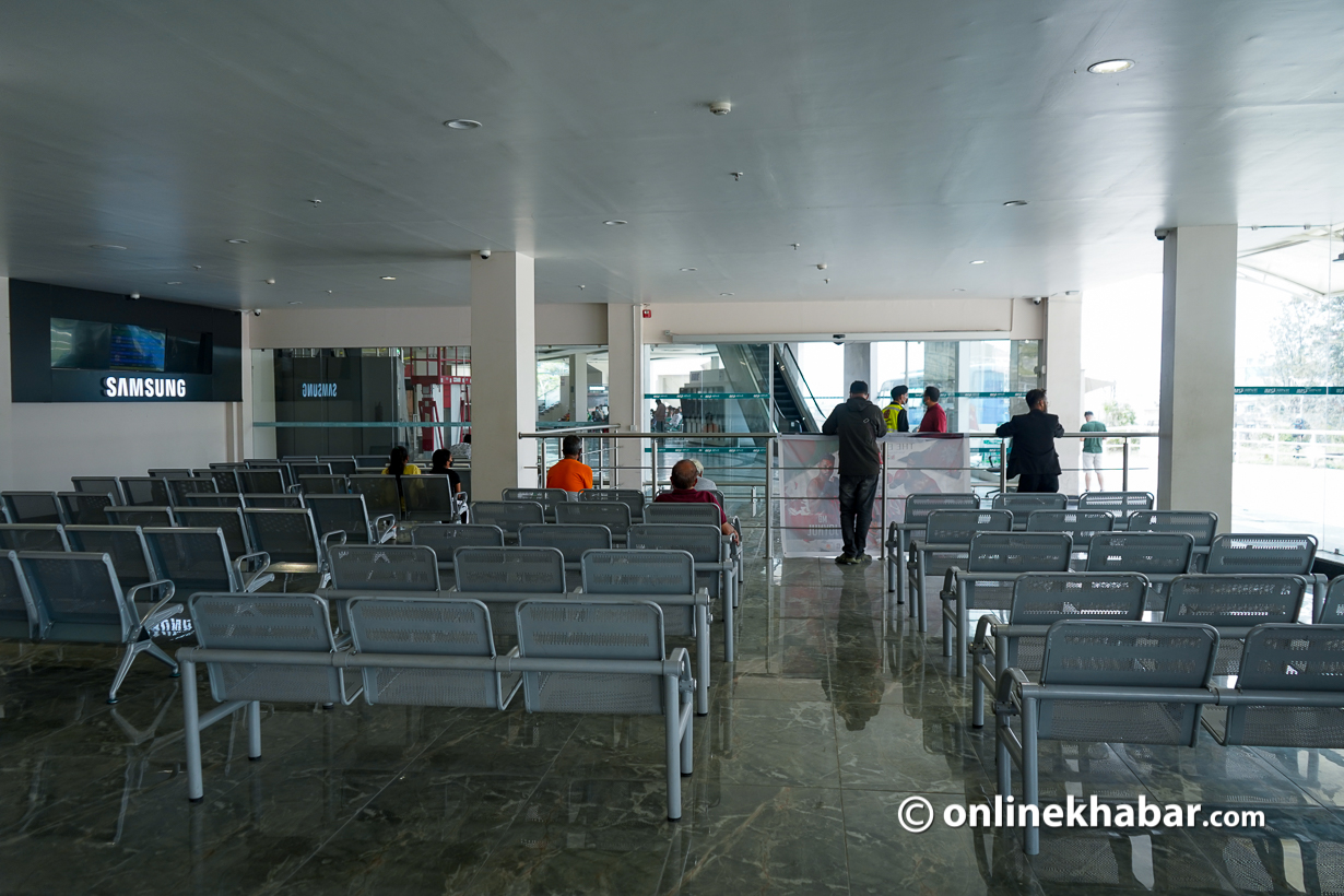The newly managed waiting lounge of the Tribhuvan International Airport arrival section. The airport has been charging money for people to use this, apparently illegally. Photo: Shankar Giri