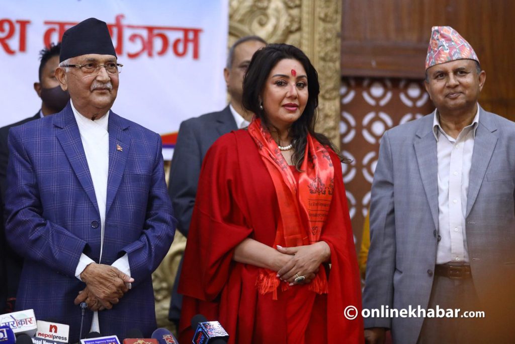 Actor Karishma Manandhar joins the CPN-UML, in Kathmandu, on Tuesday, March 22, 2022.