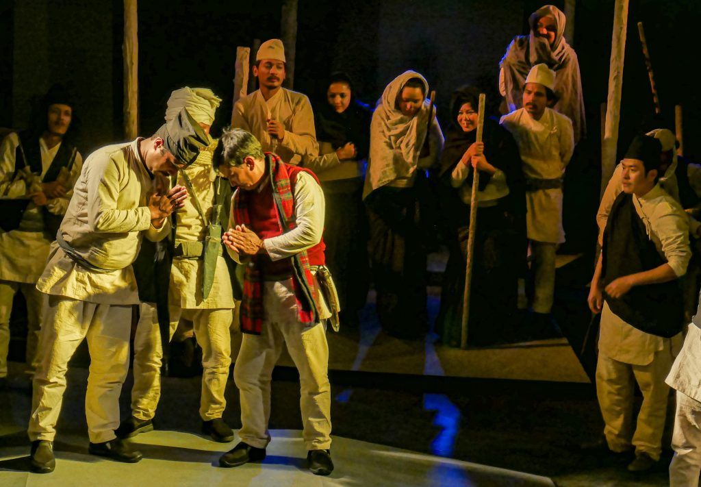 Actors perform the drama, Mitjyu, at Mandala Theatre, Kathmandu, in March 2022. Photo: Mandala Theatre