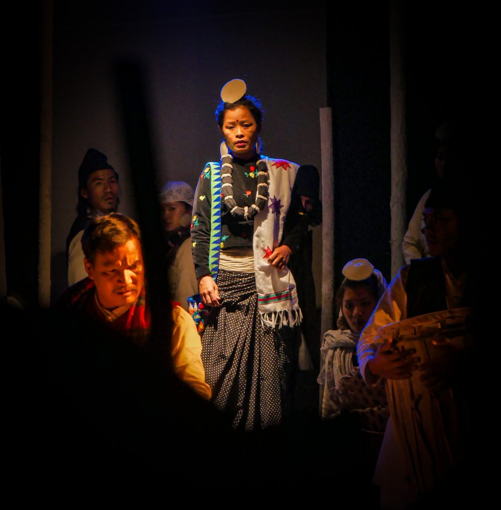 Sirjana Subba plays her role in the drama, Mitjyu, at Mandala Theatre, Kathmandu, in March 2022. Photo: Mandala Theatre