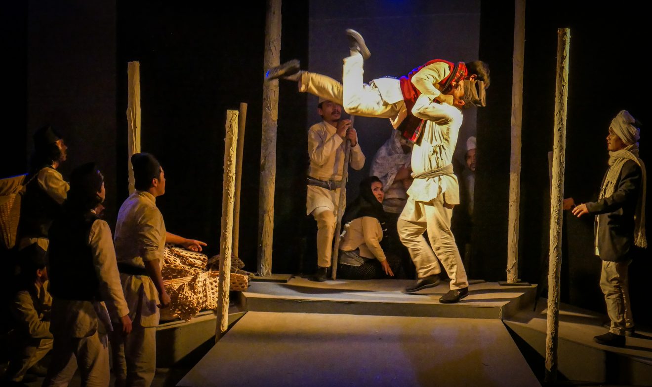 Actors perform the drama, Mitjyu, at Mandala Theatre, Kathmandu, in March 2022. Photo: Mandala Theatre
