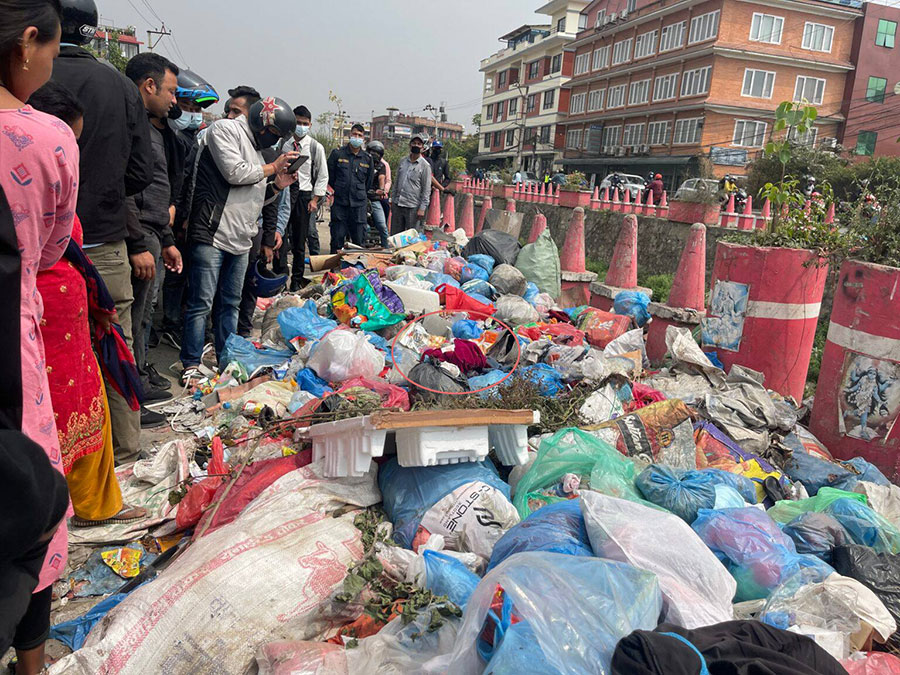 A newborn infant has been found dead on a heap of garbage on the bank of the Dhobikhola river in Kathmandu on Thursday, March 31, 2022.