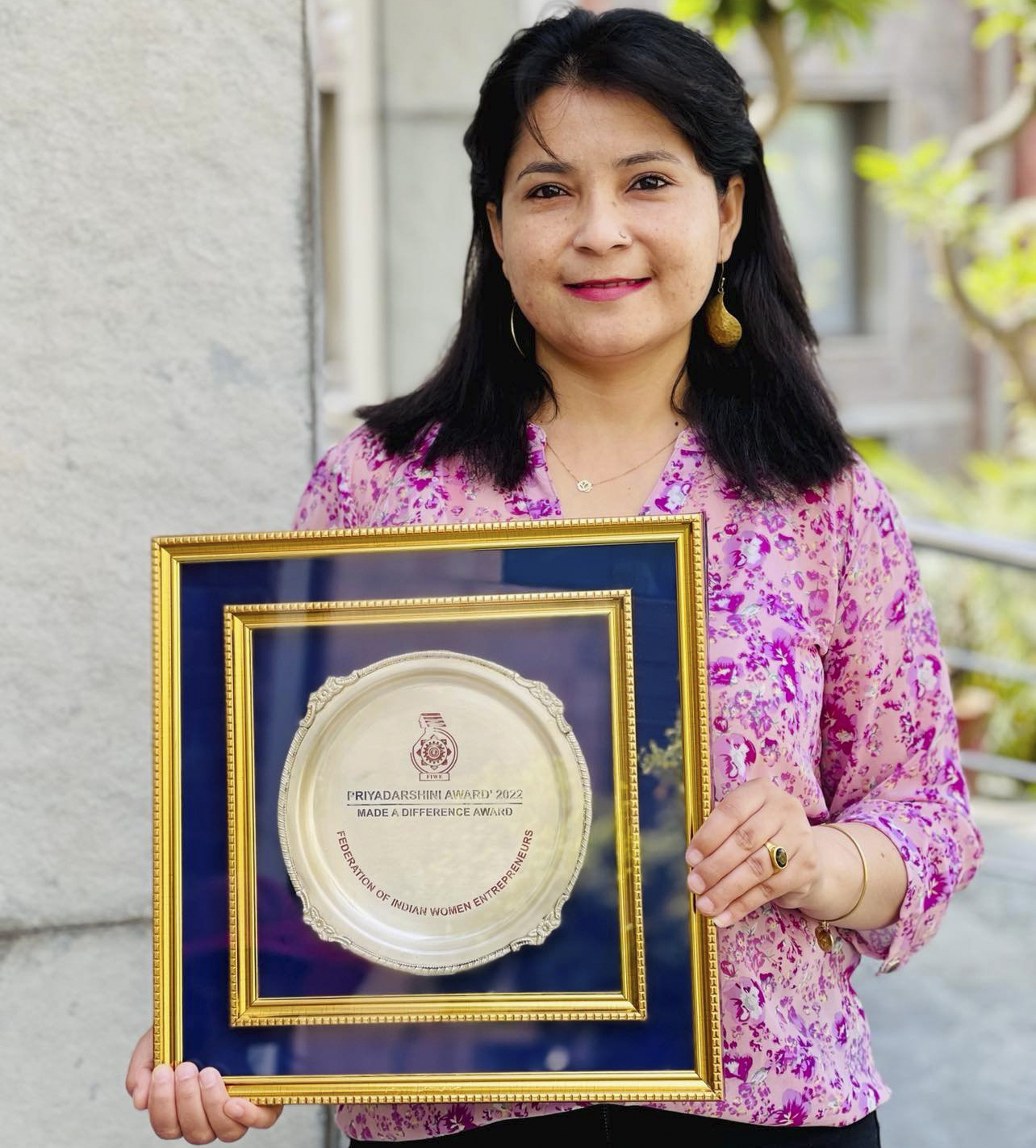 Nepali entrepreneur Prakriti Mainali receives the Priyadarshini Award by the Indian government and Federation of Indian Women Entrepreneurs, in New Delhi, in March 2022. Photo: Gokul Subedi