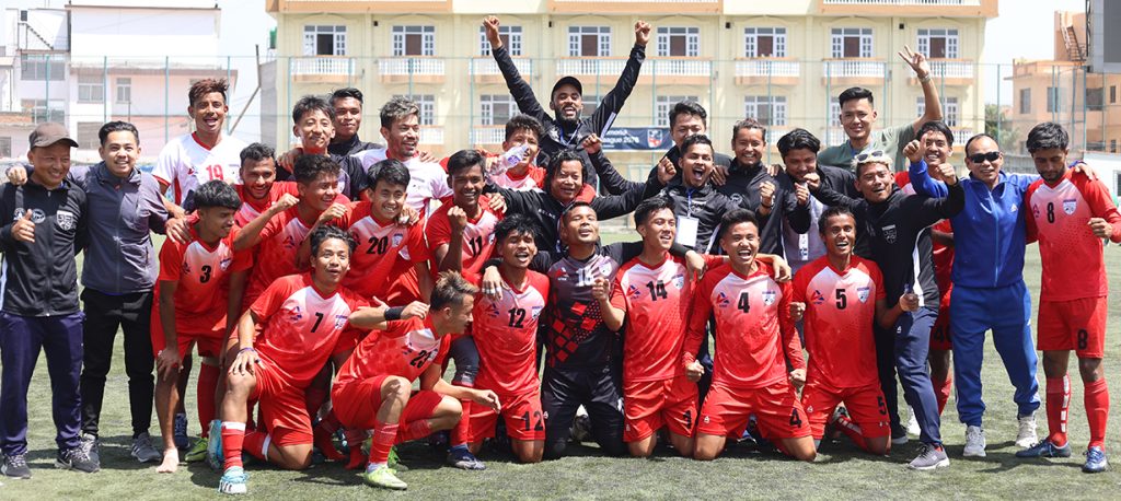 Church Boys celebrating winning the B Division League to get promoted to the A Division.