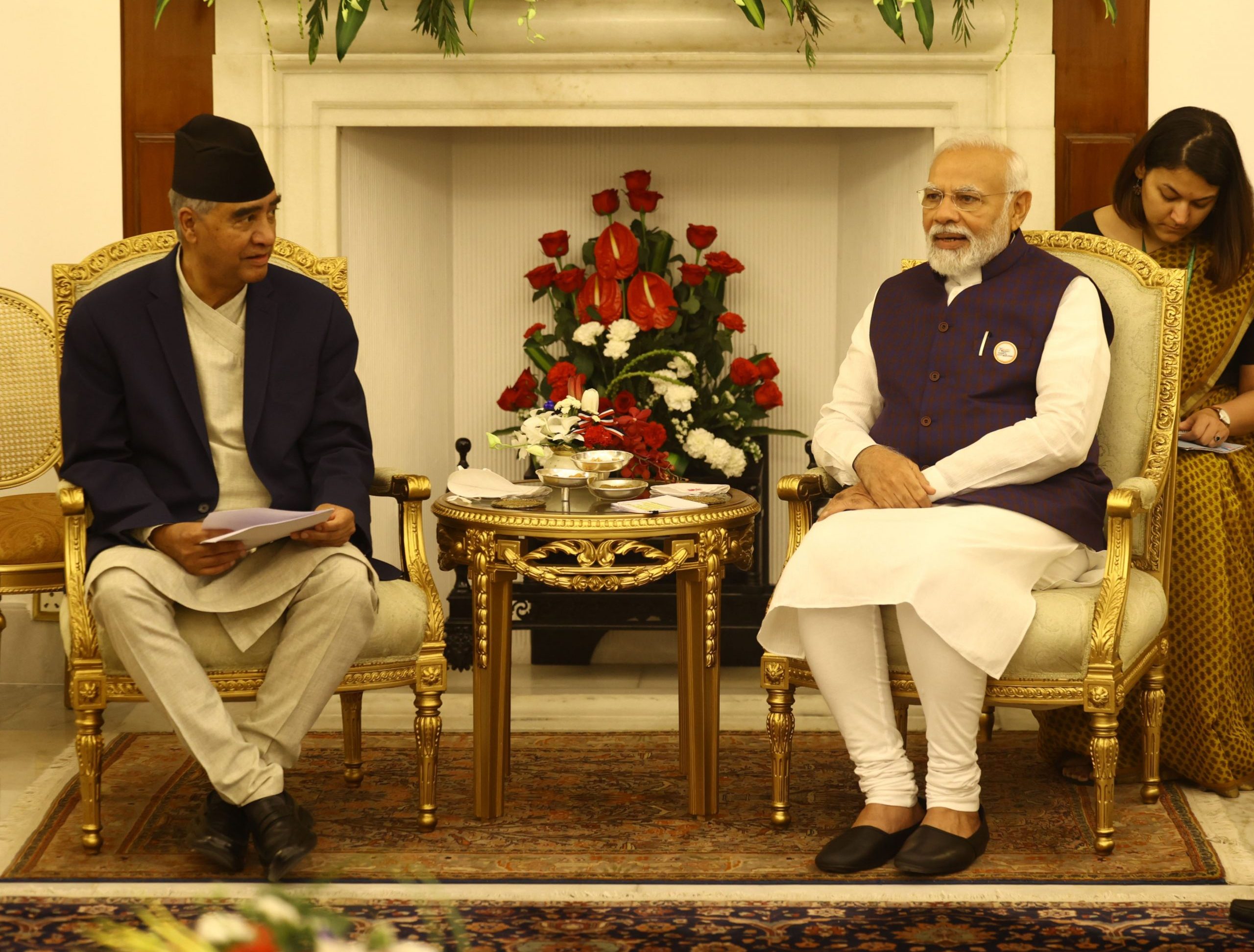Prime Minister Sher Bahadur Deuba meets Indian counterpart Narendra Modi, in New Delhi, during his official India visit, on Saturday, April 2, 2022. Photo: RSS