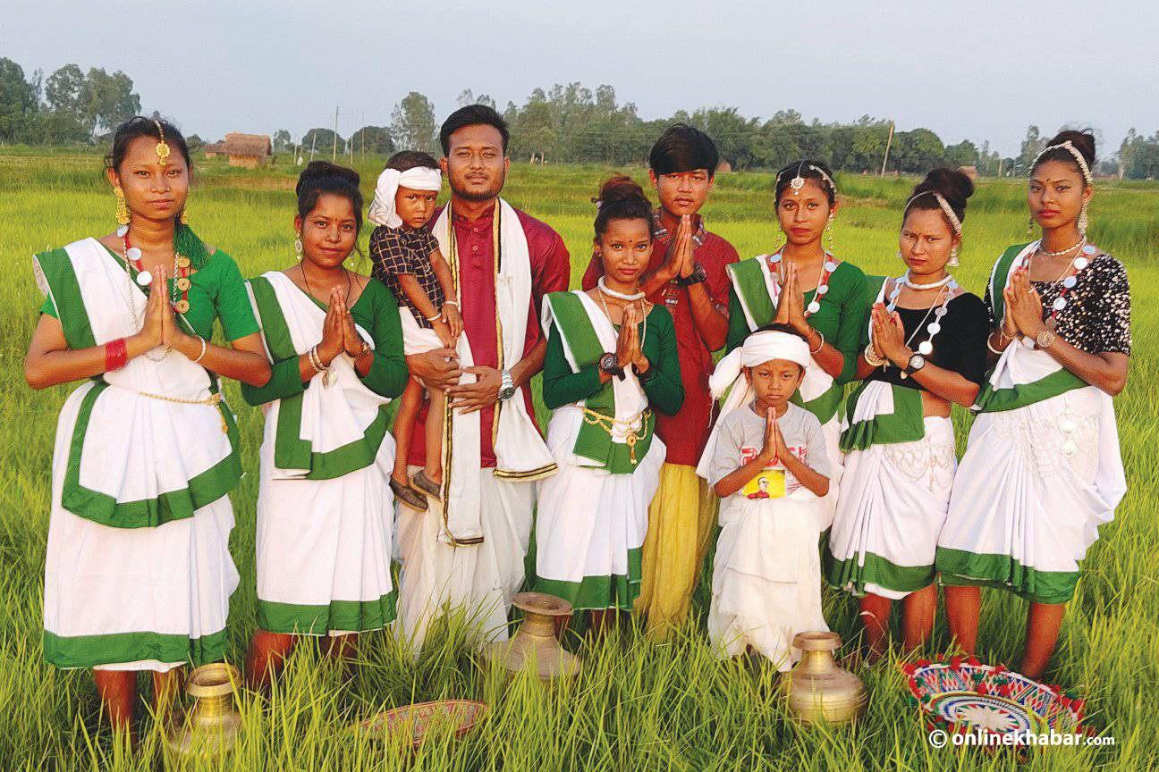 Tharu people clad in their cultural attires