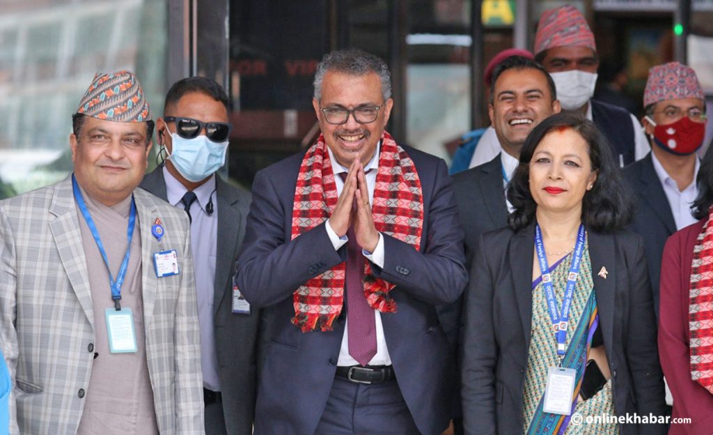 The World Health Organization (WHO) chief Dr Tedros Adhanom Ghebreyesus arrives in Kathmandu on a three-day Nepal visit, in Kathmandu, on Thursday, April 21, 2022. Photo: Aryan Dhimal