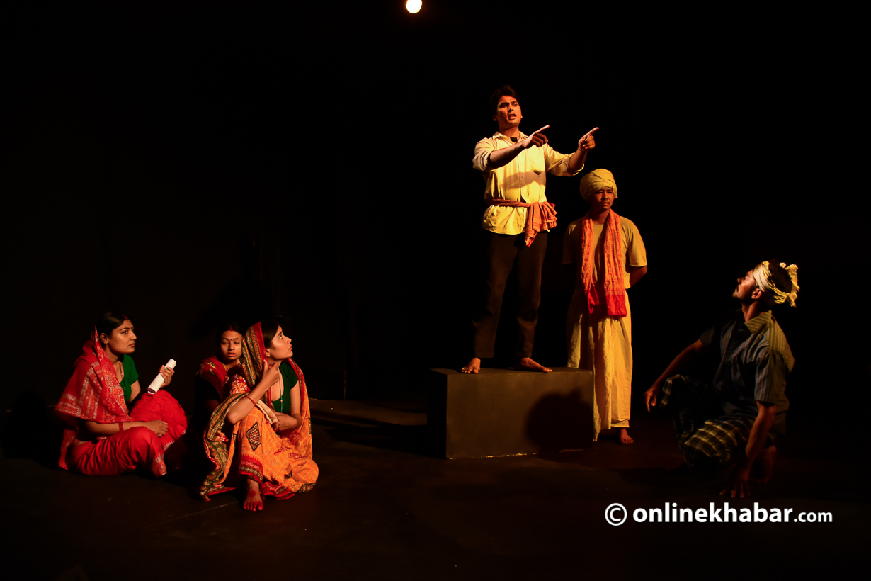 Pandey’s magnum opus, Ular, was published 25 years ago. Yet, watching it enacted on the stage proves the novel still holds the strength to depict the struggle and sufferings of marginalised people.  Photo: Chandra Bahadur Ale