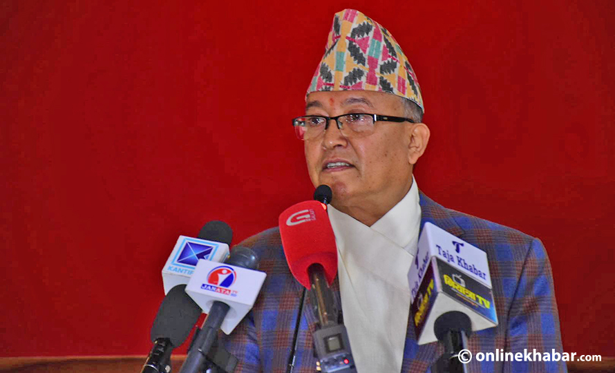 Chief Election Commissioner Dinesh Chandra Thapaliya speaks in Kathmandu, on Tuesday, April 19, 2022.