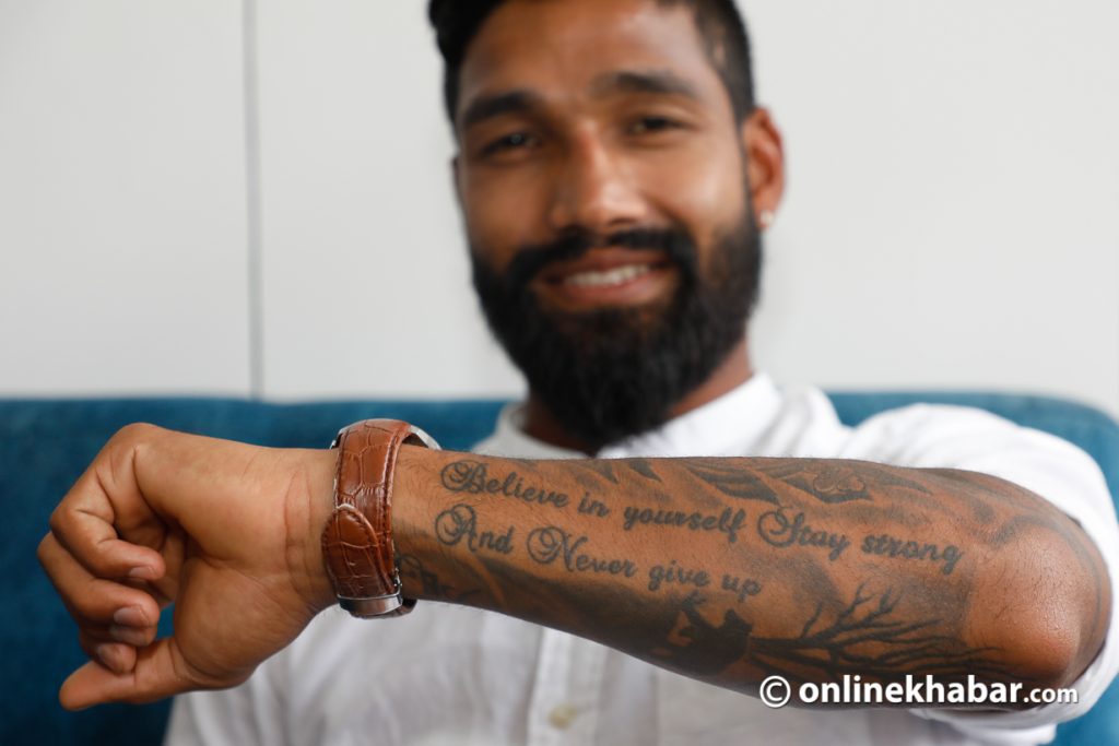 Dipendra Singh Airee's left-arm tattoo. Photo: Bikash Shrestha