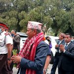 Nepal Rastra Bank (NRB) Governor Maha Prasad Adhikari rejoins his office following the end of his suspension, in Kathmandu, on Wednesday, April 20, 2022.