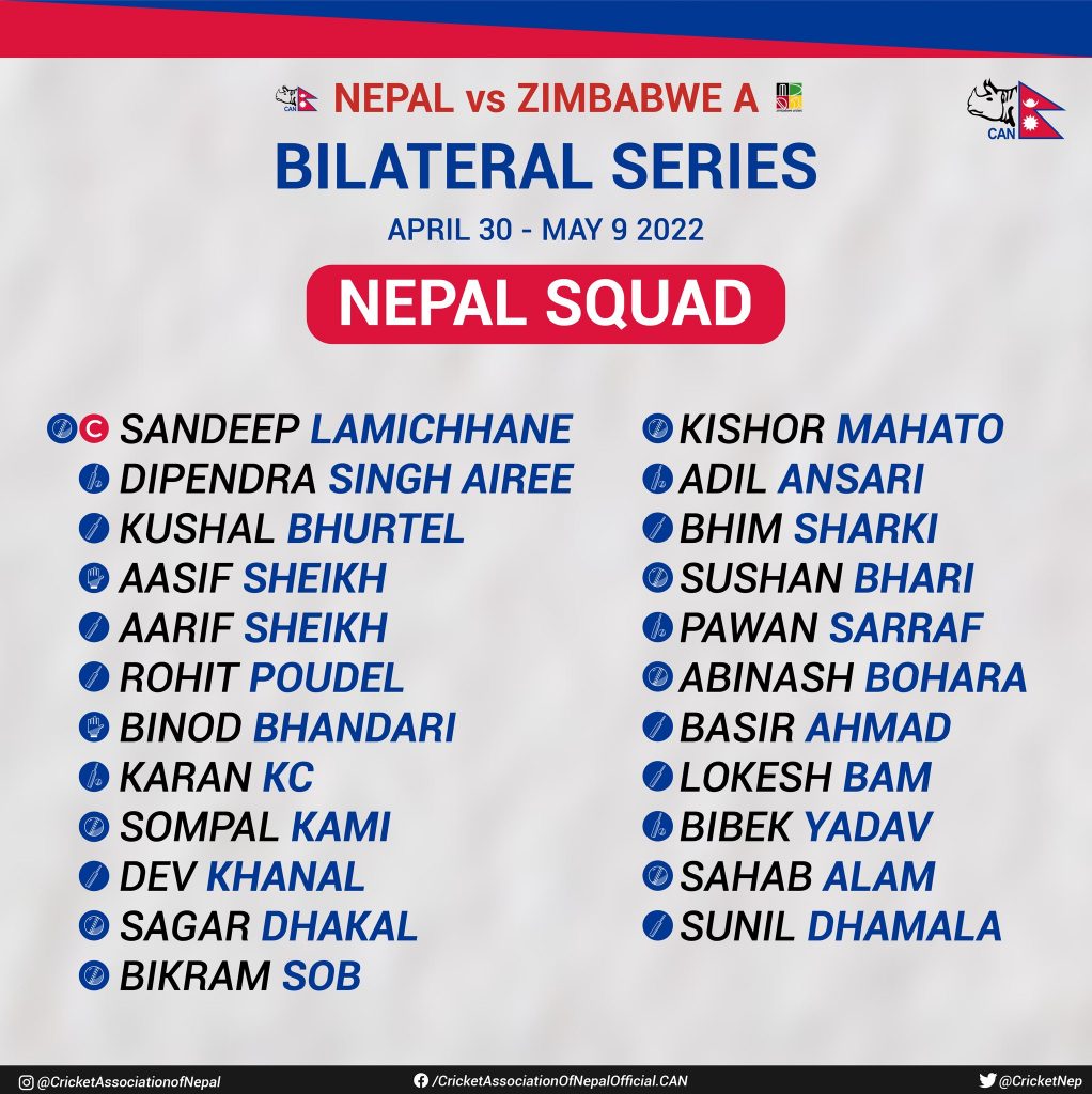 nepal squad zimbabwe a