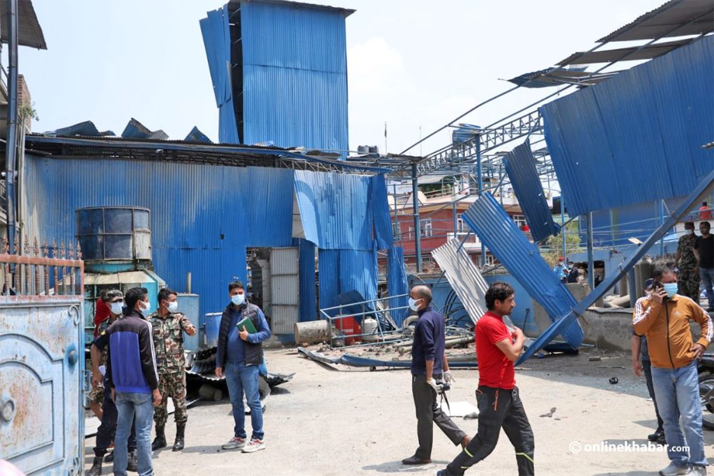 An explosion occurred at an oxygen plant in Patan, Lalitpur, on Thursday, April 21, 2022. Photo: Aryan Dhimal