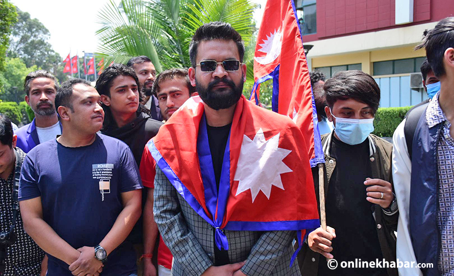 Balen Shah files his candidacy for the Kathmandu mayoral election. Photo: Chandra Bahadur Ale