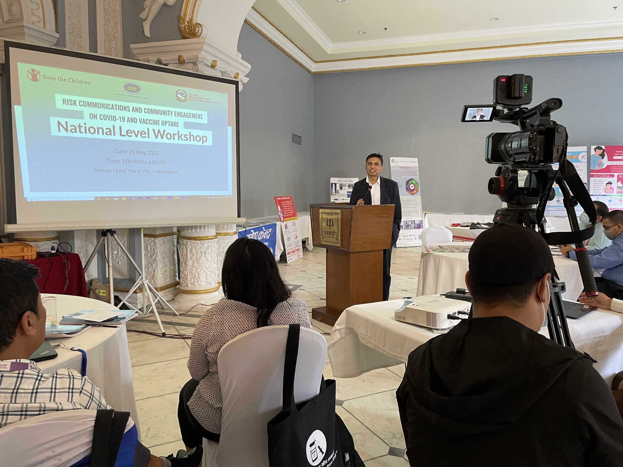 NHEICC Director Sunil Raj Sharma speaking at an event, in Kathmandu, on Tuesday, May 24, 2022. Photo: Save the Children