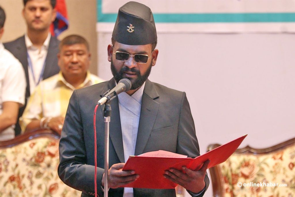 Kathmandu Mayor Balen Shah takes the oath of office and secrecy in Kathmandu, on Monday, May 30, 2022. Photo: Aryan Dhimal