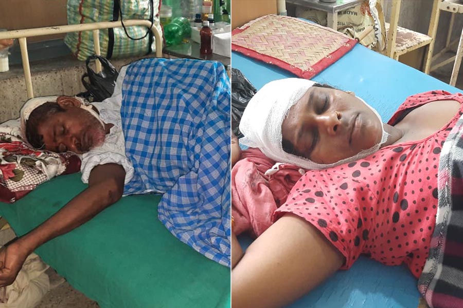 Two Nepali Congress cadres undergoing treatment after sustaining injuries in an attack, in Birgunj, on Thursday, May 19, 2022.