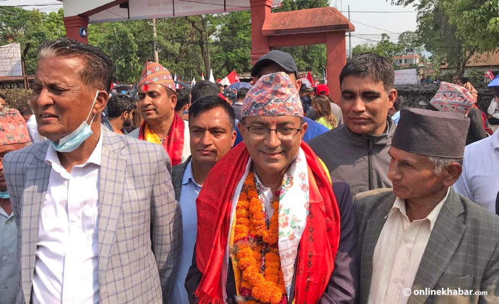 Dhana Raj Acharya files his candidacy for the mayor of Pokhara, in 2022.